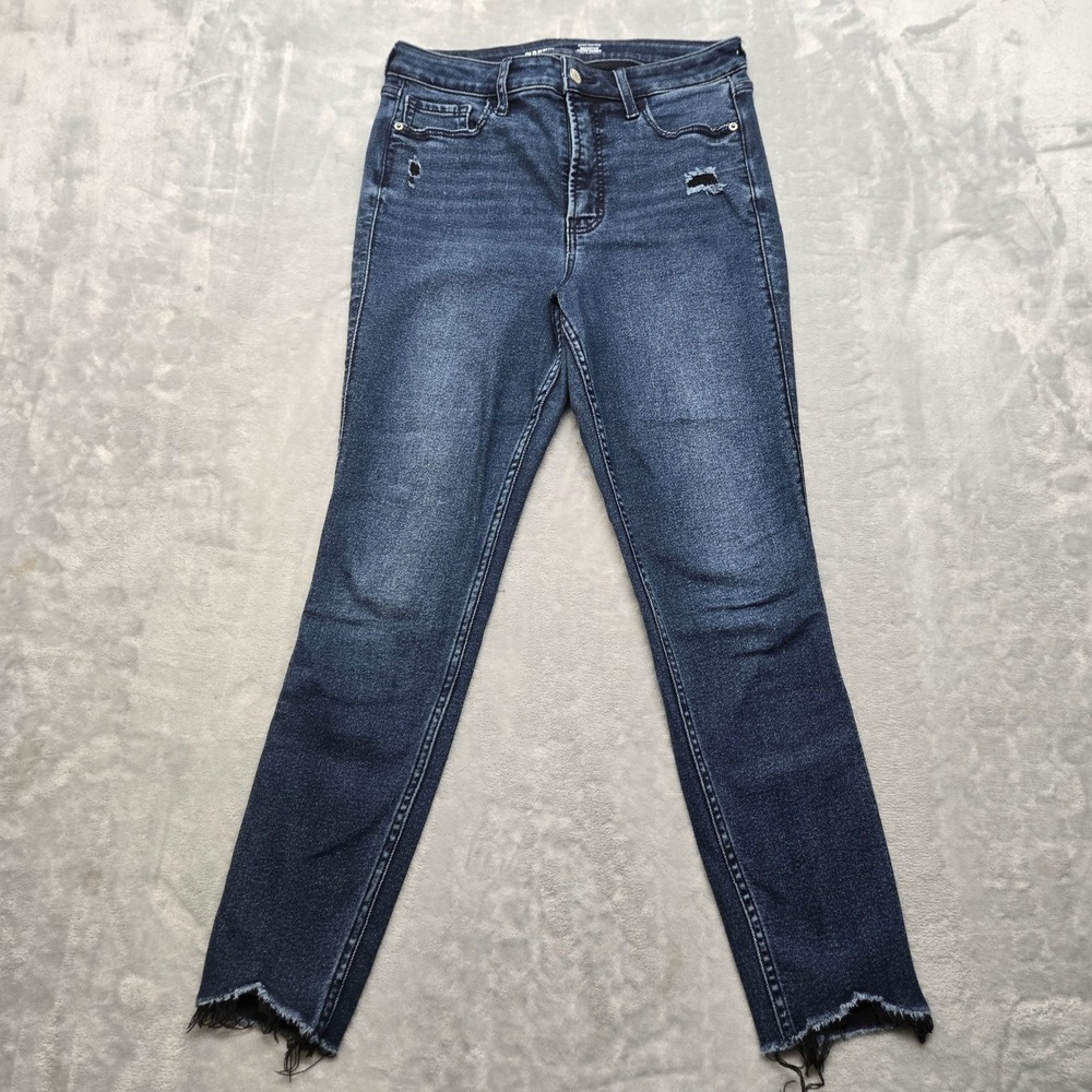 Old Navy Rockstar Super Skinny Jeans Dark Wash High Rise Distressed Raw Hem 8